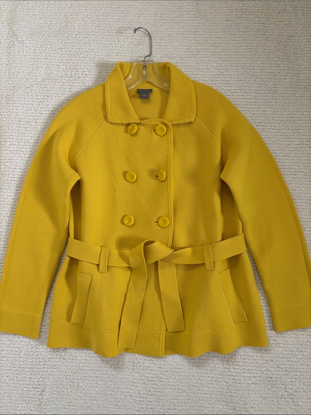 Ann Taylor Mustard Yellow Double-Breasted Belted Sweater/ Jacket